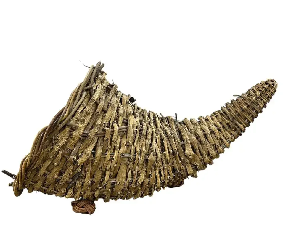 Rustic Natural Twig and Metal Woven Cornucopia Basket Fall Thanksgiving Centerpi